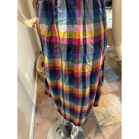 J Crew Colorful Plaid Button-Up Sleeveless V-neck Dress Pockets & Elastic Waist - Picture 6 of 8